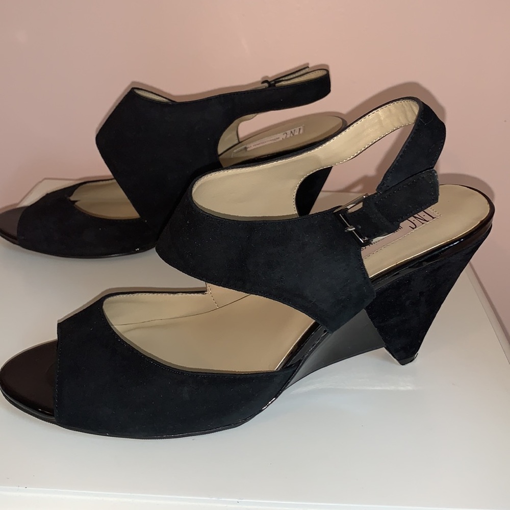 INC suede wedge sandals